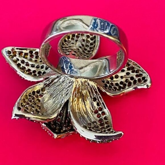 Beautiful Bling Jewelry Orchid Ring Pink Pave Crystals Size 7 - Picture 8 of 10